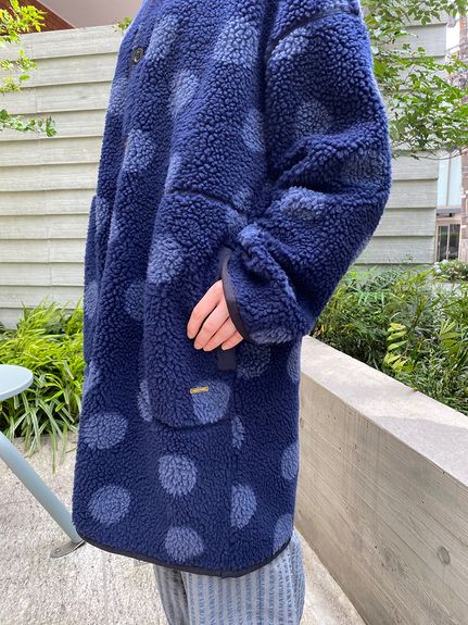 大きいサイズ][15号 19号 ]ドットジャカードボアノーカラーコート(裏地