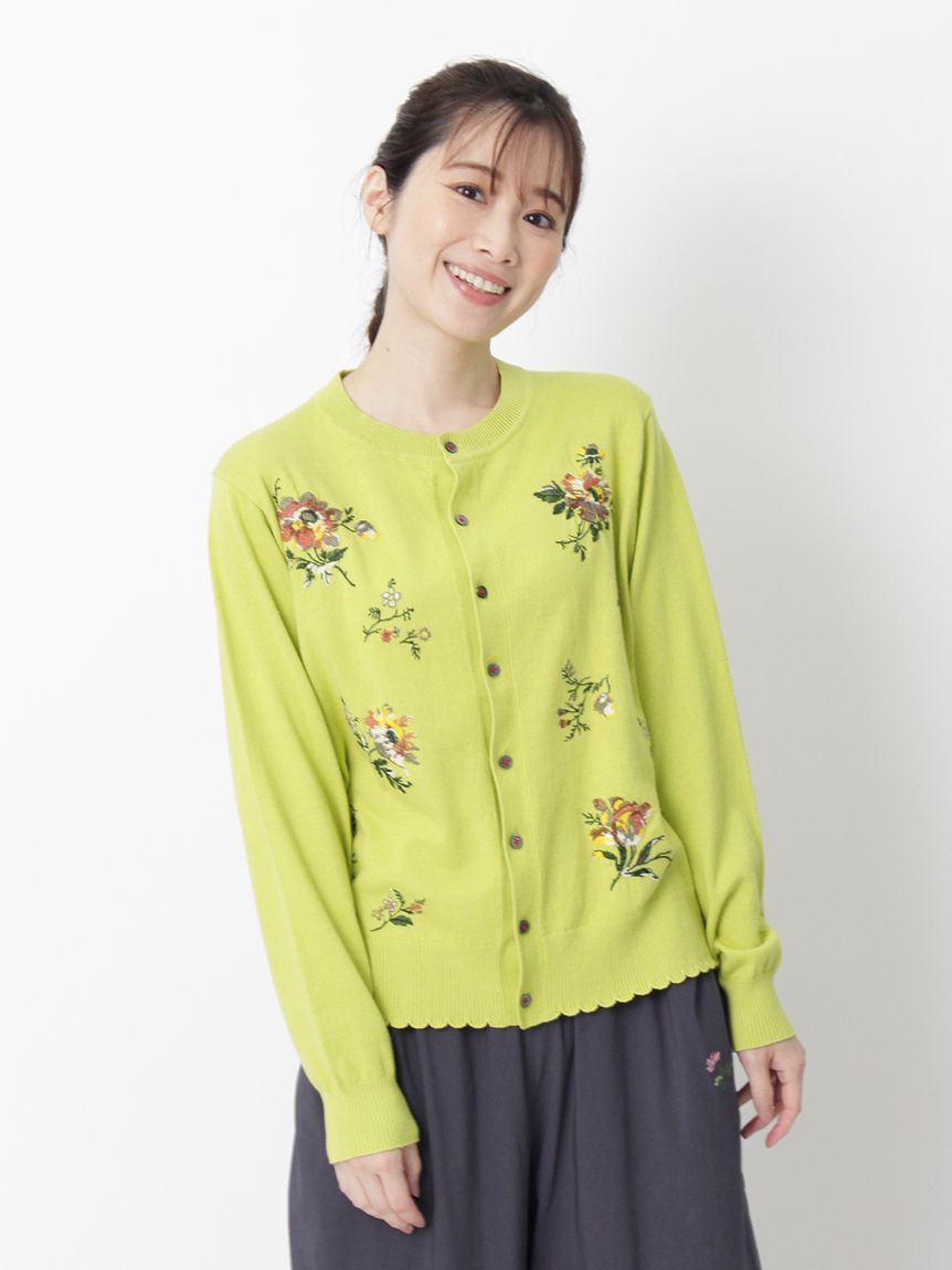 大きいサイズ][15号 19号 ]フローティングブーケ刺繍コットンニット