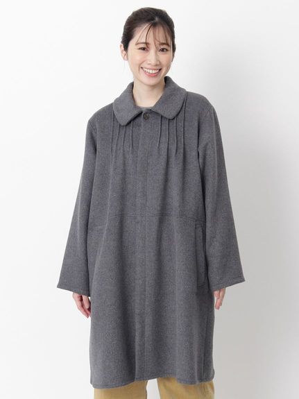 大きいサイズ][15号 19号 ]ウールレーヨンダブルフェイスステンカラー