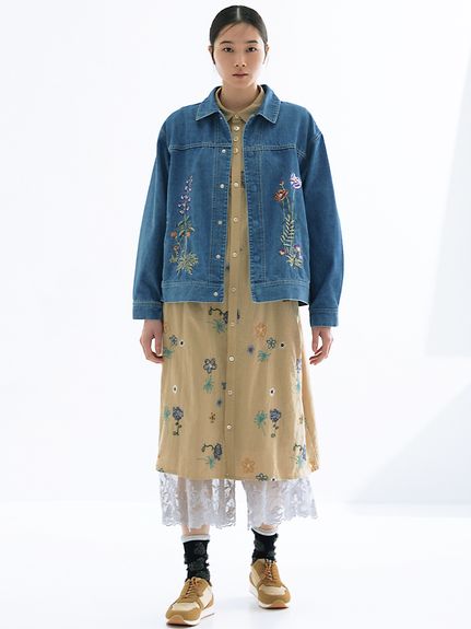 大きいサイズ][15号 19号 ]シークレットガーデン刺繍Gジャン/デニム