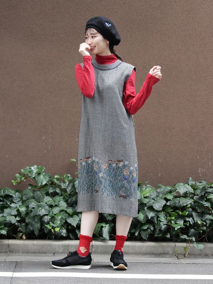 フラワーワンポイント刺繍バスクリブベレー帽（ベレー帽）｜SUPER