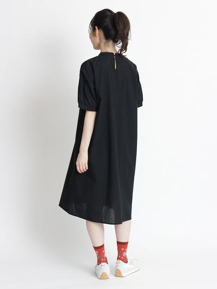 コットンローンワッシャープランプフラワー刺繍半袖ワンピース（シャツ