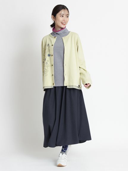 ポリエステルピーチツイルフレアギャザーパンツ（ワイドパンツ