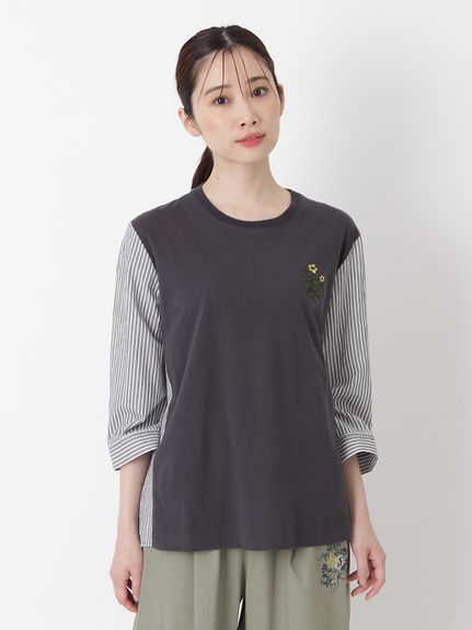 スモールウェーブボイルロックローズ刺繍カットソー（カットソー