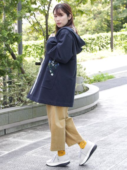 裏起毛裏毛ビドゥンガーデン刺繍フーディミドルコート（パーカー