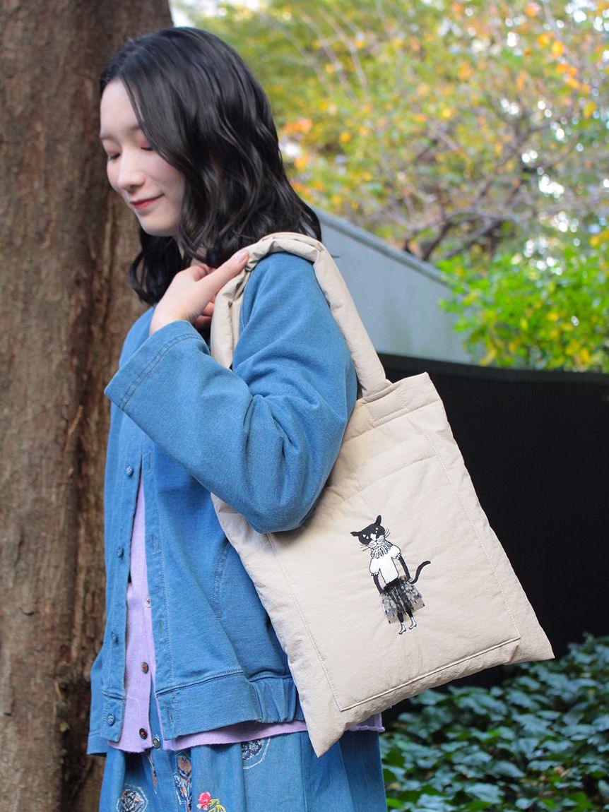 SUPER HAKKA×保坂優子 「このドレス」プリント+刺繍 中綿入りトート