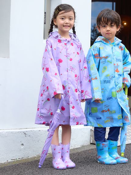 ローズリボンプリントレインコート（レインコート）｜Ribbon hakka