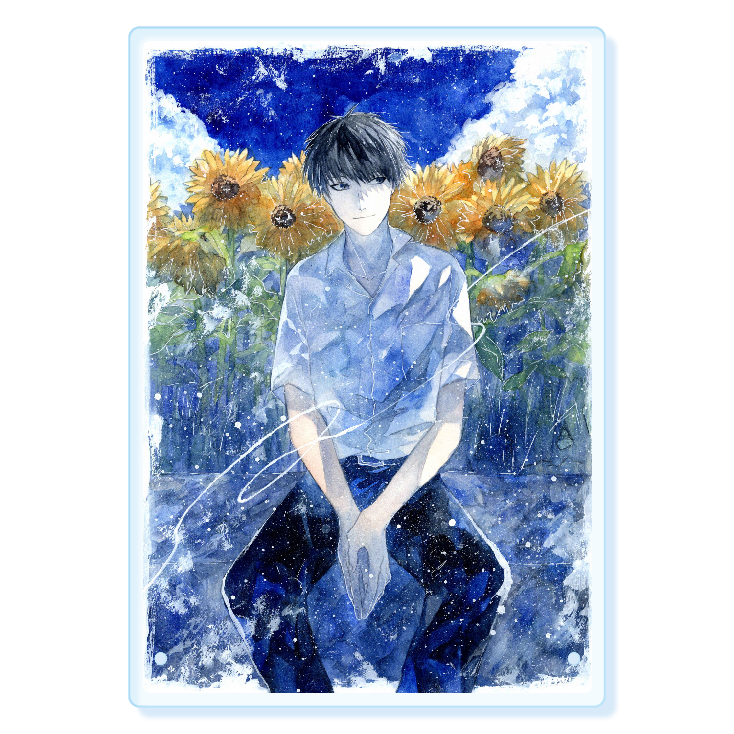 手描きイラスト グッズ 水彩 男の子「夏空の下で」アクリルPOP (140