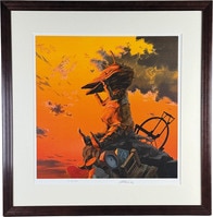 FG-1233]畑中純 直筆サイン入りカラー版画 「畑中純 傑作自刻手摺木