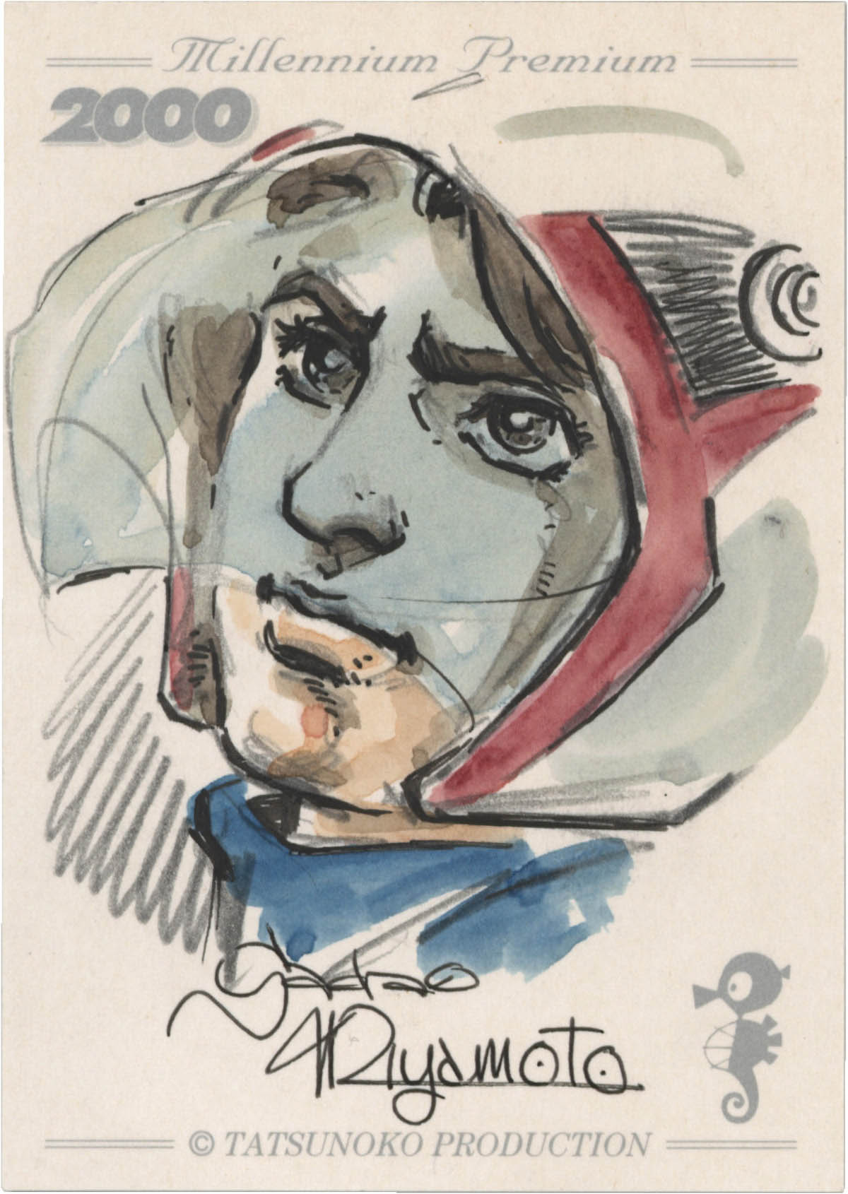 3141] 宮本貞雄 直筆カラーイラスト入りカード