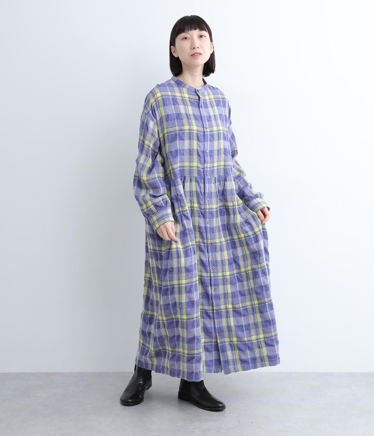 コットンウールタータンチェックシャツワンピース｜ICHI Antiquites