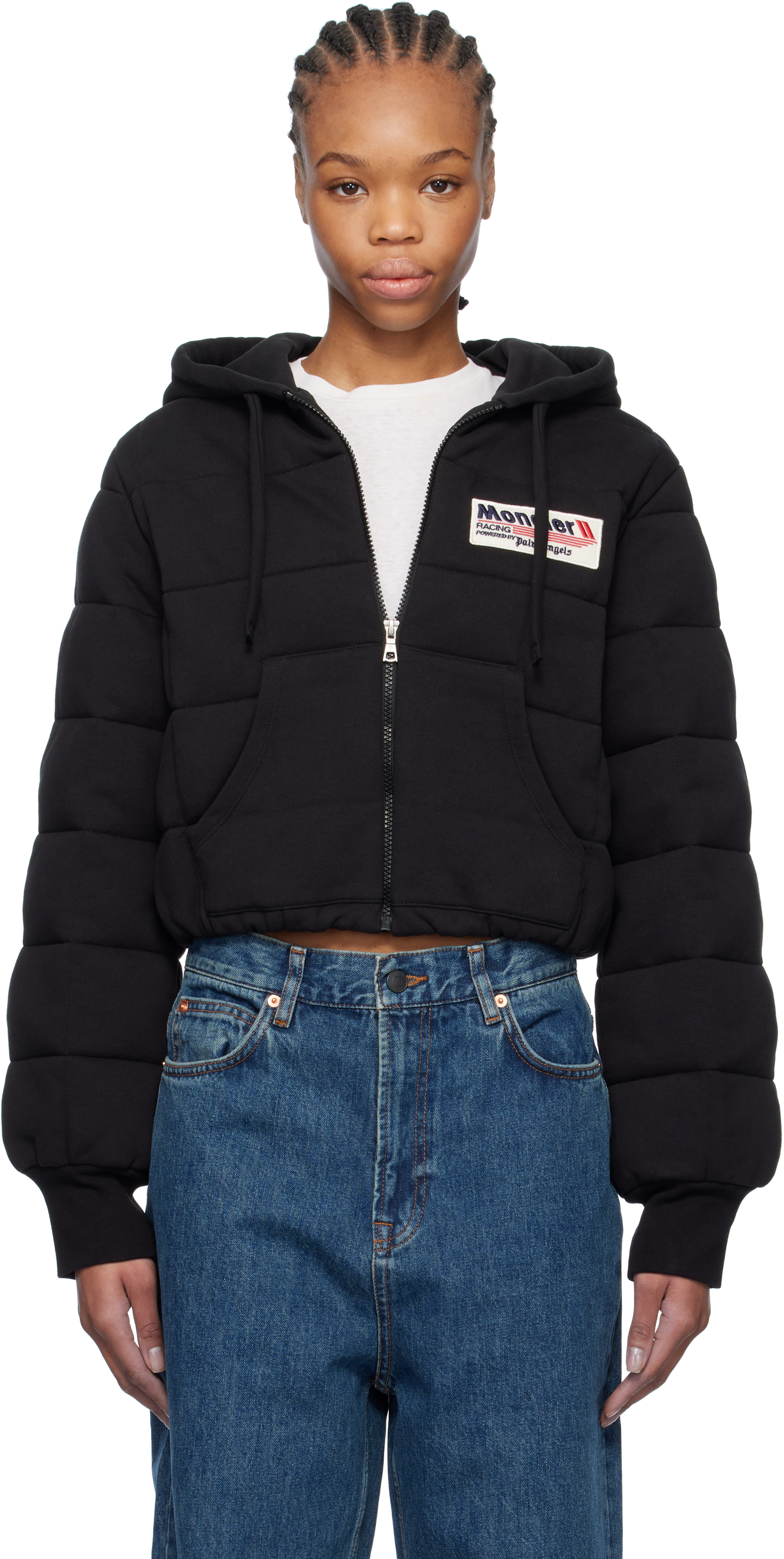 Moncler Genius: Moncler x Palm Angels Black Zip Up Down Hoodie