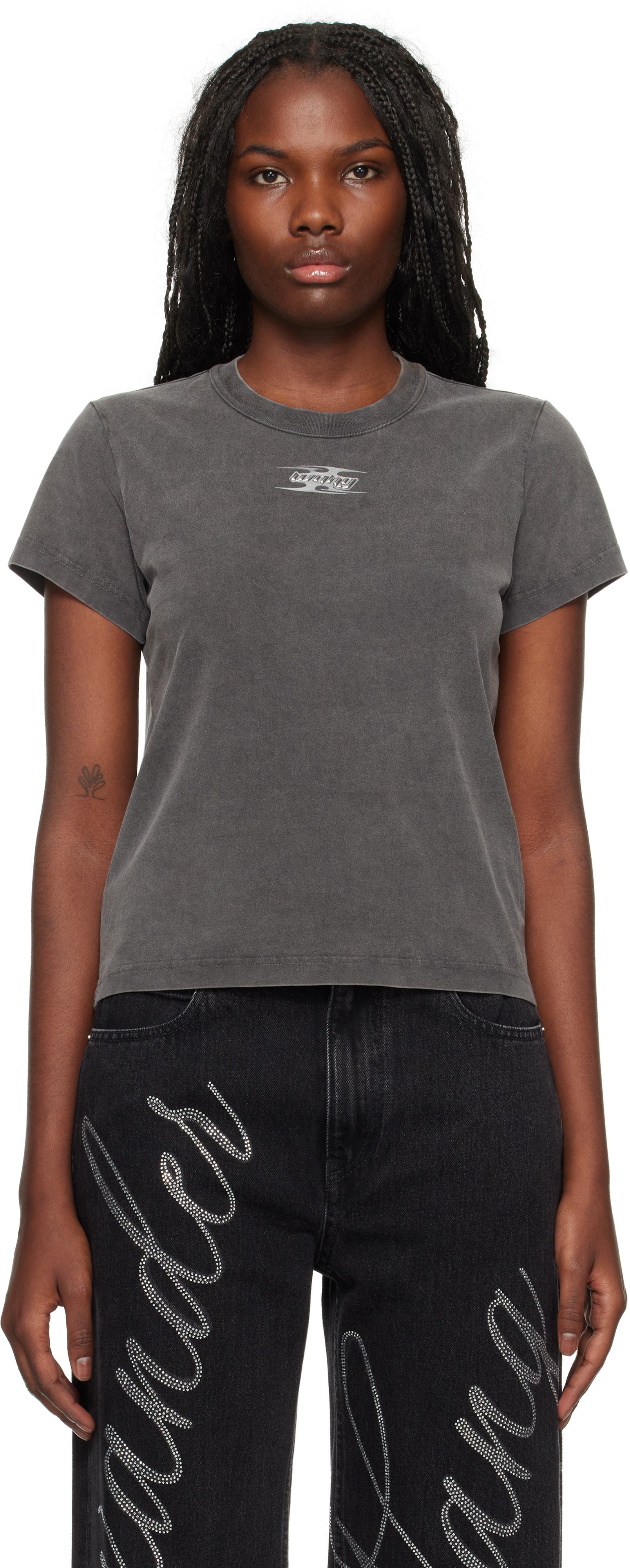Gray Blade Logo-Embossed T-shirt by alexanderwang.t on Sale