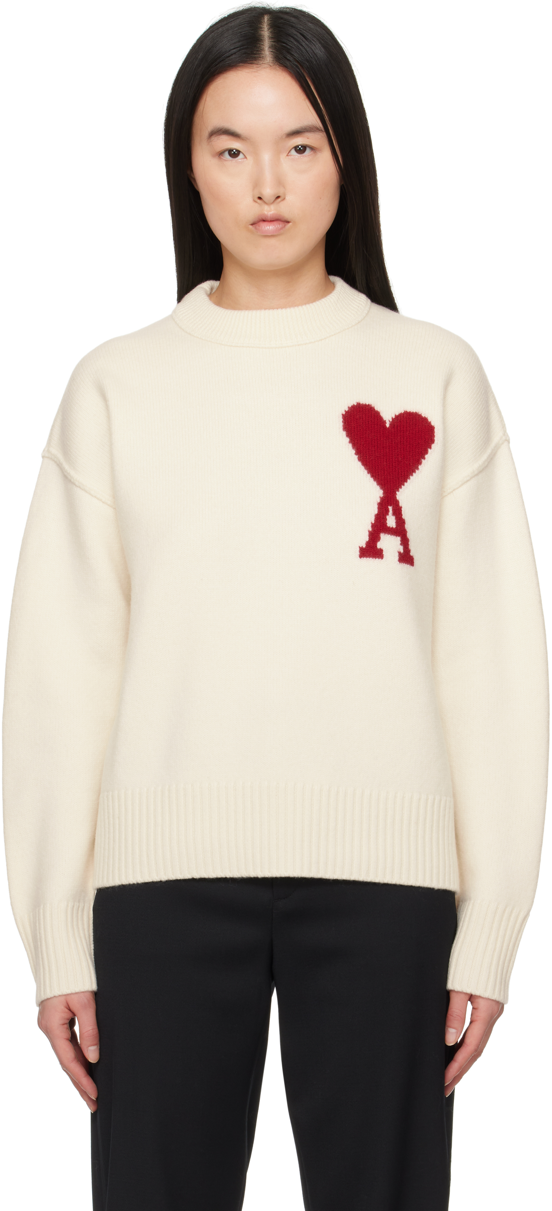 Off-White Wool Ami de Coeur Sweater by AMI Paris on Sale