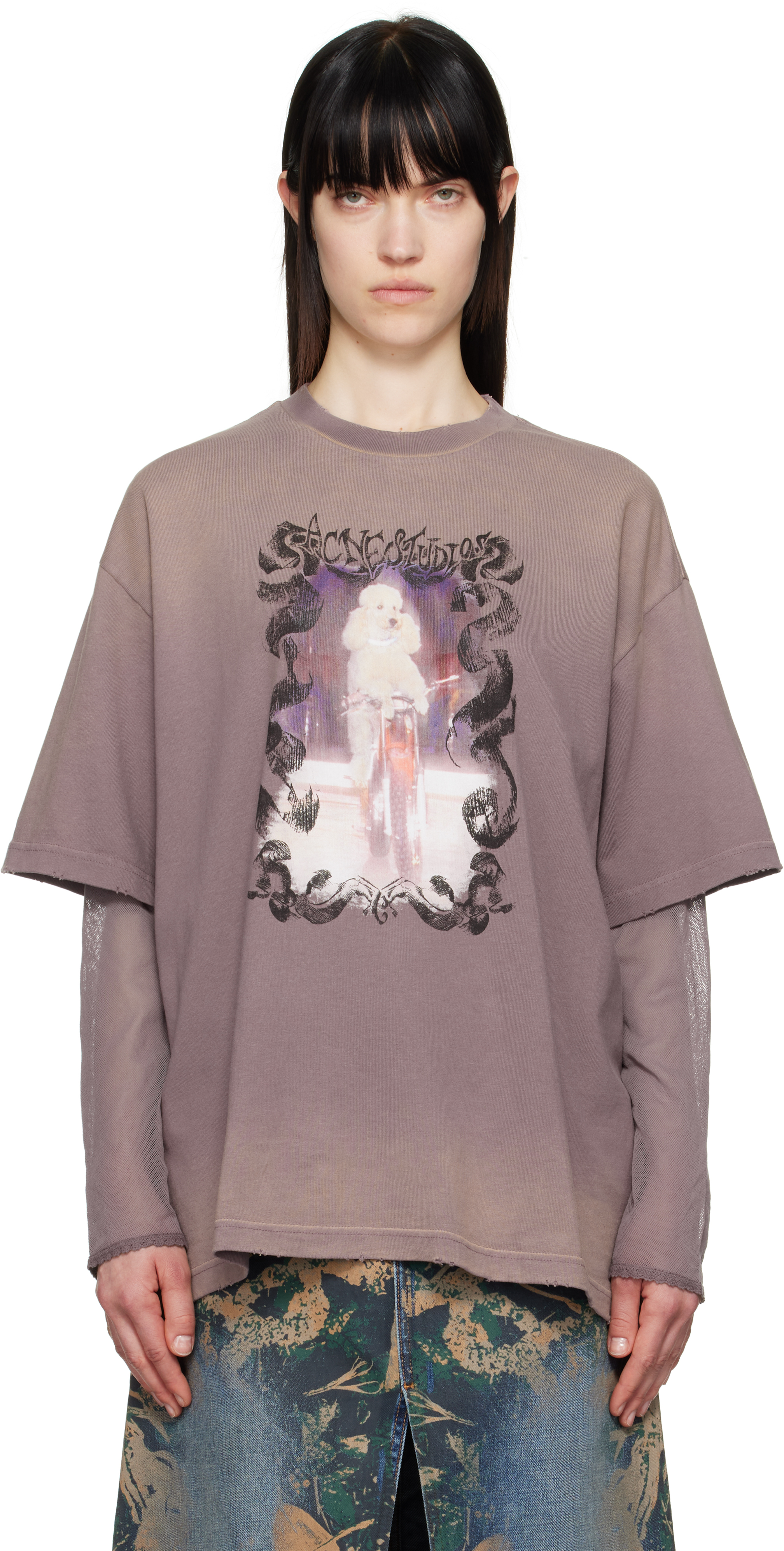 Acne Studiosのパープル レイヤード プリントTシャツがセール中