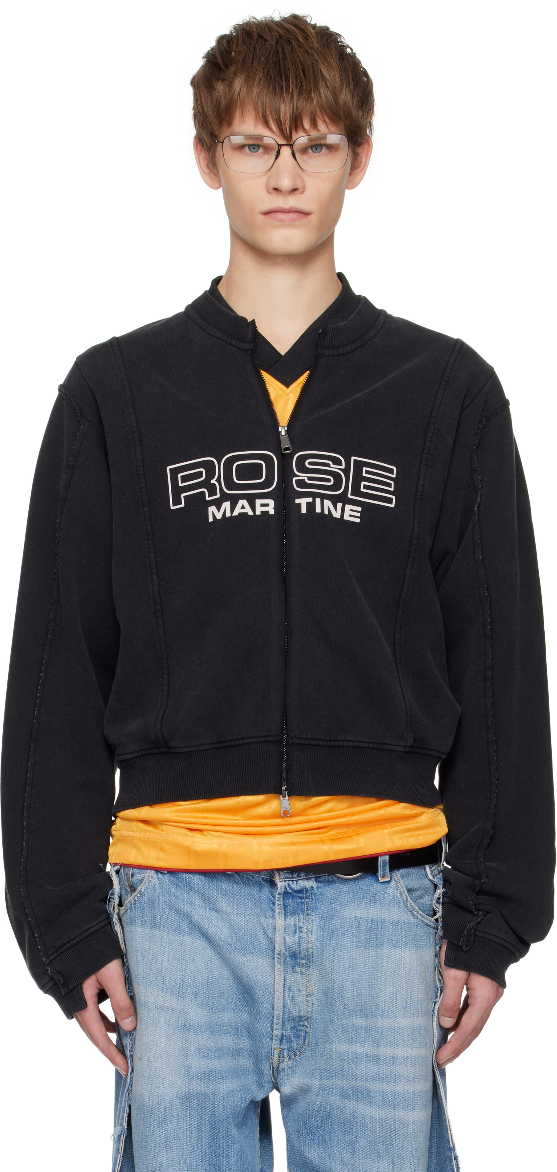 Martine Rose: ブラック シュランケン ジップアップ クルーネック