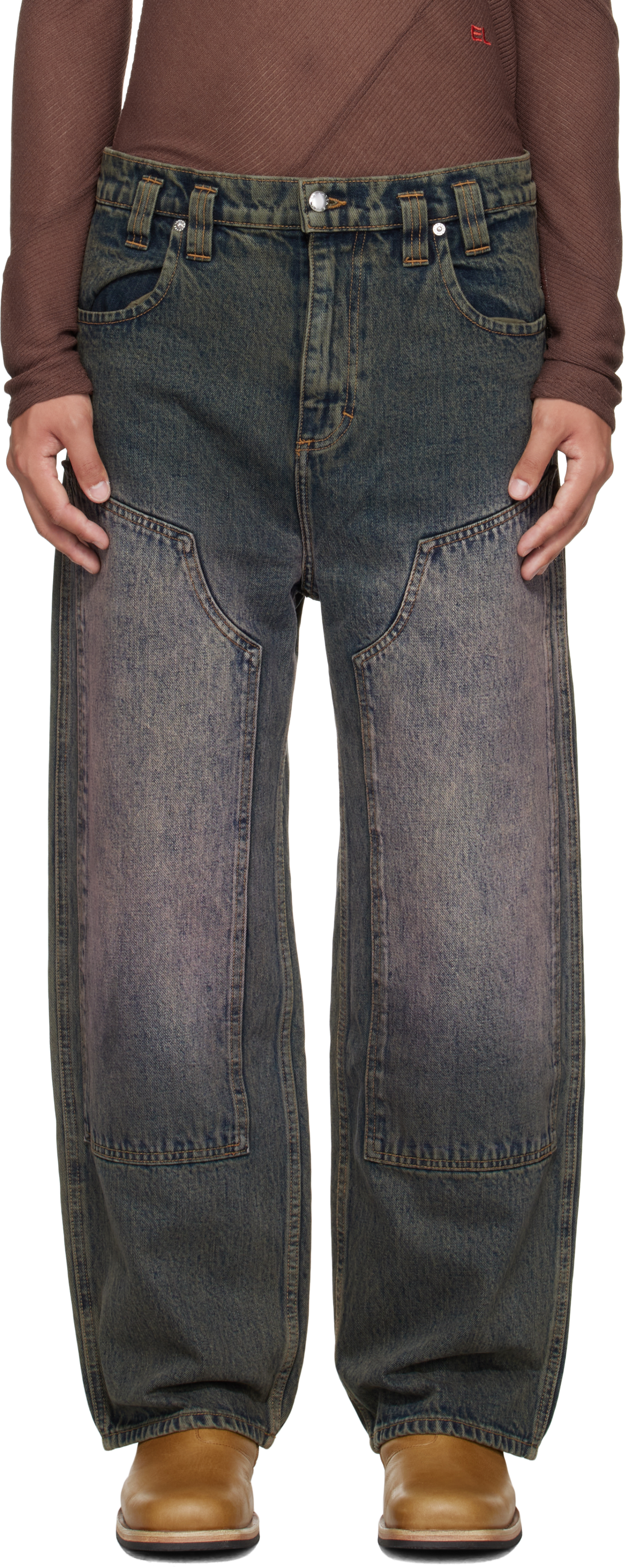 Blue Double Knee Baggy Jeans by Eckhaus Latta on Sale