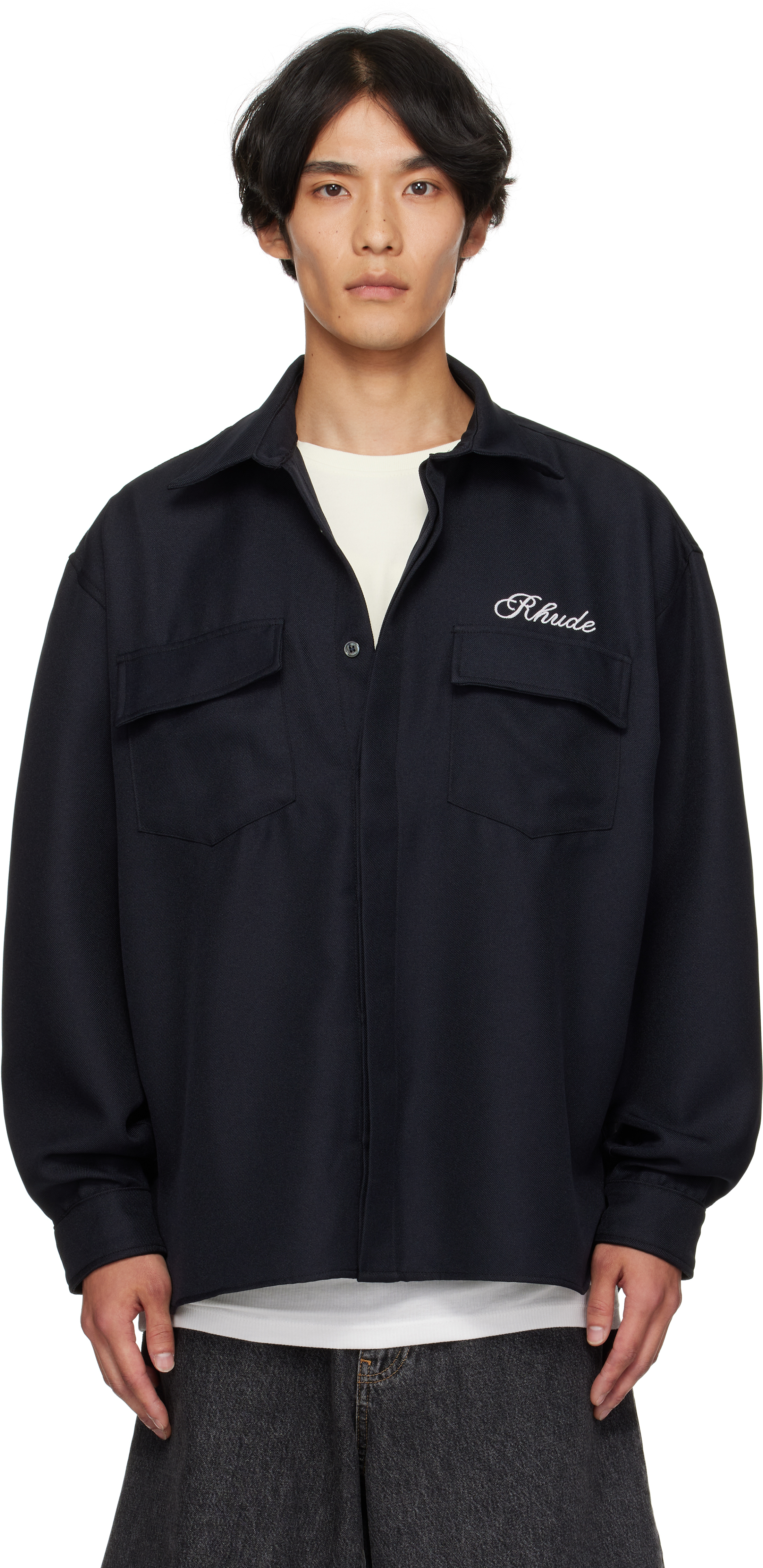Black Boxy LS Work Shirt by Rhude on Sale