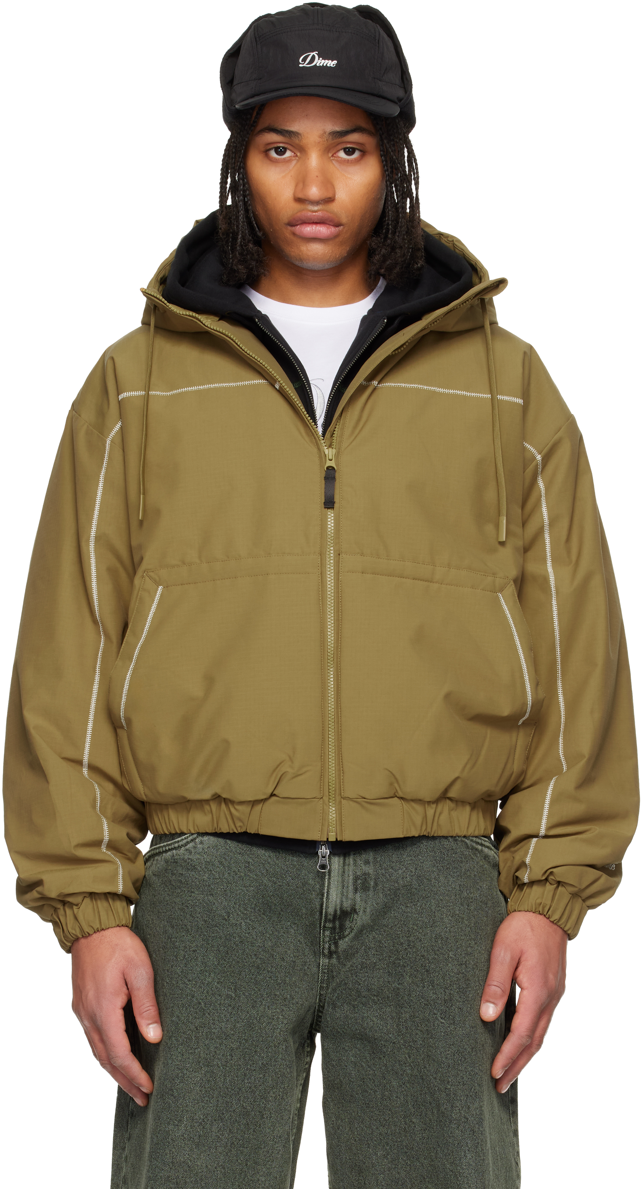 Dime: Khaki Quilted Ripstop Puffer Jacket | SSENSE