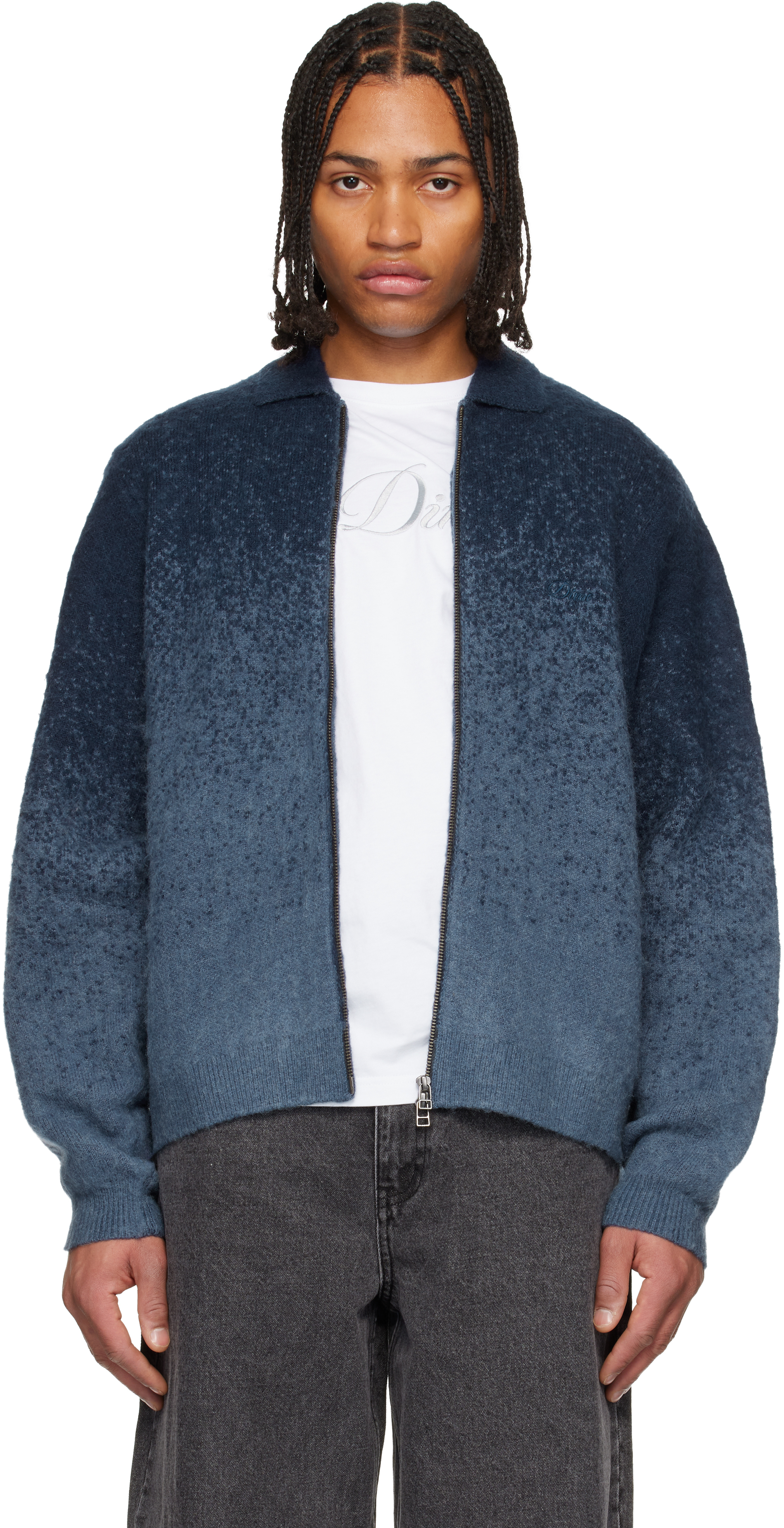 Dime: ブルー モヘア ダブルジップ ニットフーディ | SSENSE 日本