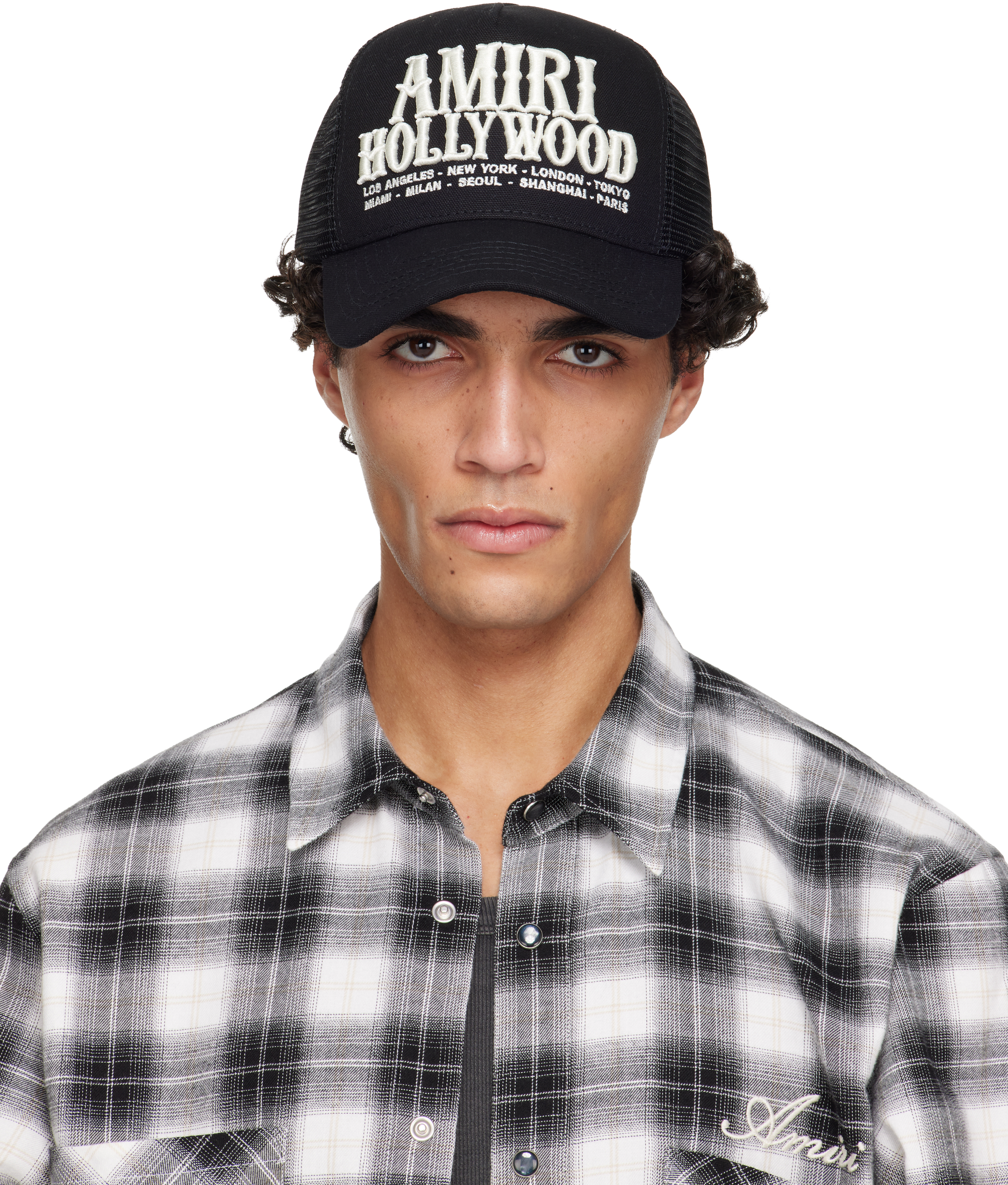 AMIRI: Black 'AMIRI Hollywood' Trucker Cap | SSENSE