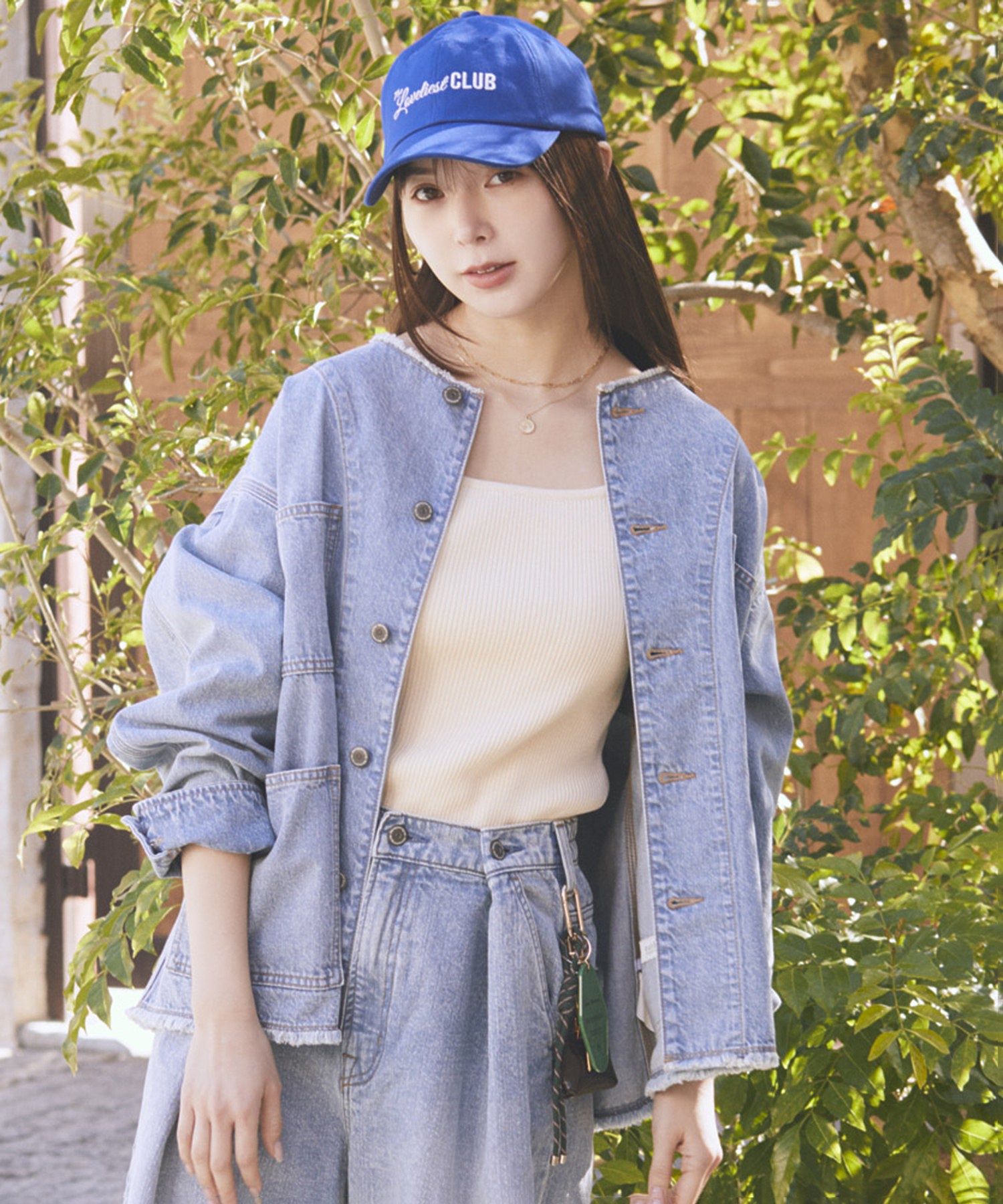 デニムノーカラーカバーオール/earth music&ecology（アース