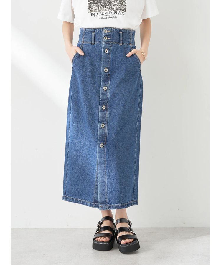 ボタンナローデニムスカート/earth music&ecology（アース