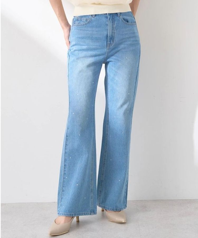 ラインストーンフレアーデニムPT/earth music&ecology（アース