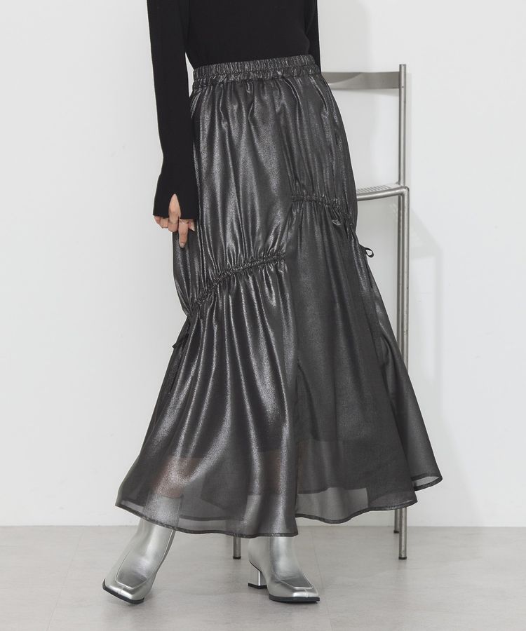 シャイニーアシンメトリーギャザースカート/earth music&ecology