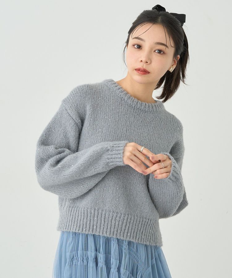 スパンコールショートニットプルオーバー/earth music&ecology（アース