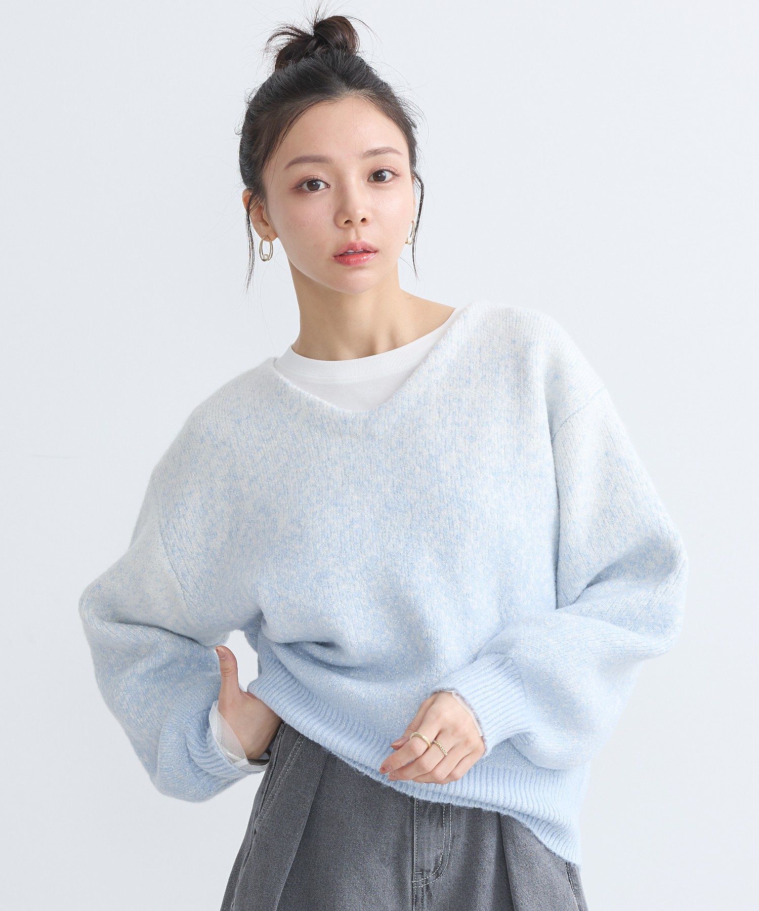 ラメグラデーションニットプルオーバー/earth music&ecology（アース