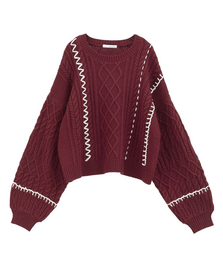 ELENCARE DUE ハンドステッチケーブルニット/Green Parks（グリーン