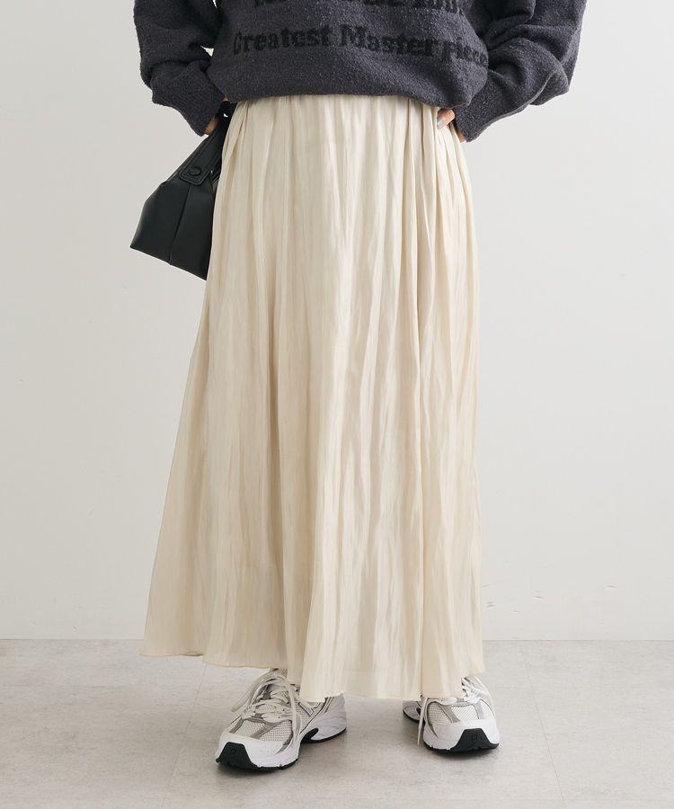 シャイニーサテンセルフプリーツギャザーフレアスカート/Green Parks