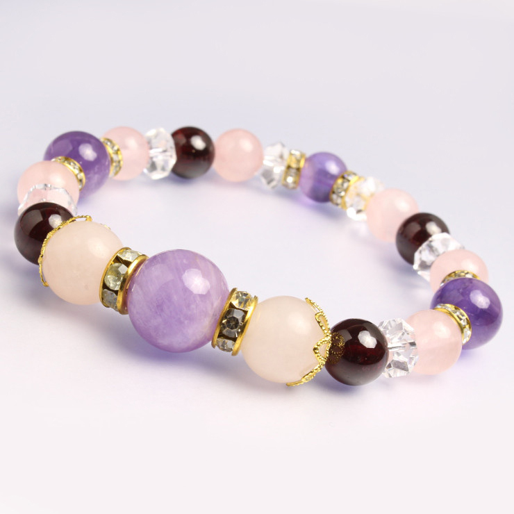 ラベンダーアメジスト・ローズクォーツ デザインブレスレット｜天然石