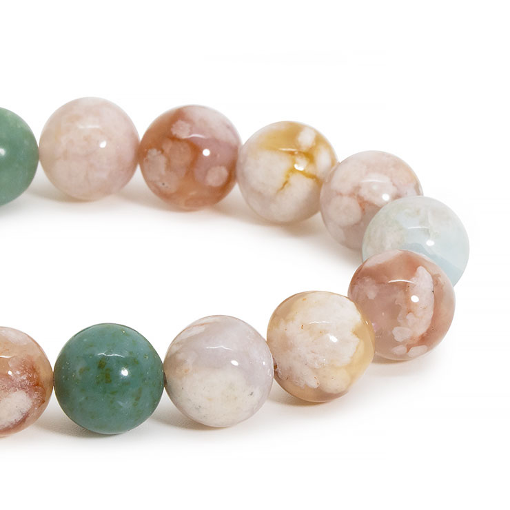 一点もの】桜瑪瑙ブレスレット（緑ミックス）｜天然石・パワーストーン