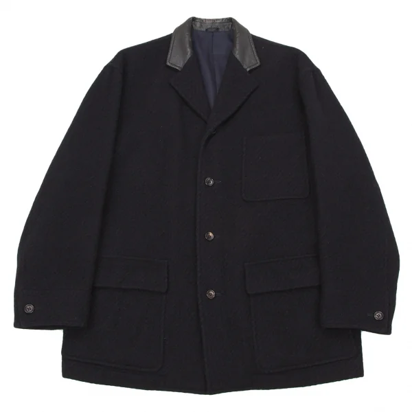 コムデギャルソンオムCOMME des GARCONS HOMME 襟レザー切替ウール