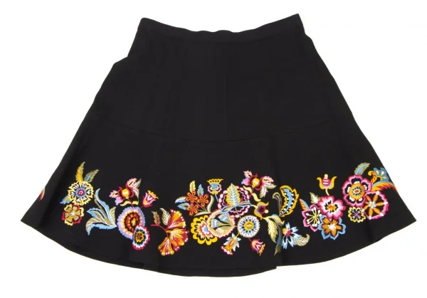 ケンゾーKENZO ウールフラワー刺繍ミニスカート 黒マルチ38 (K-136232)