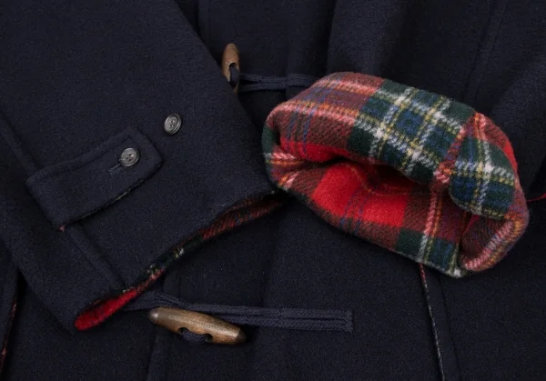 パパスPapas チェッカーライニングダッフルコート 紺赤L (K-136647)