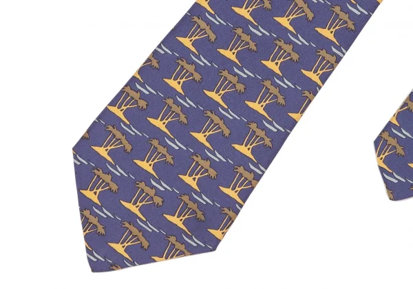 エルメスHERMES パーム柄シルクネクタイ 紫 (K-136578)