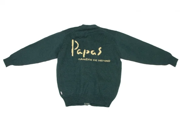 パパスPapas ロゴ刺繍ニットカーディガン 深緑L位 (K-136661)