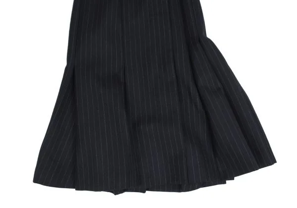 サカイsacai ウールチョークストライプ断ち切りプリーツスカート 紺