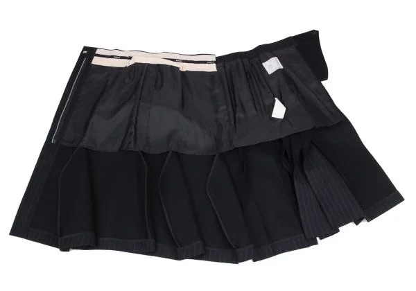 サカイsacai ウールチョークストライプ断ち切りプリーツスカート 紺