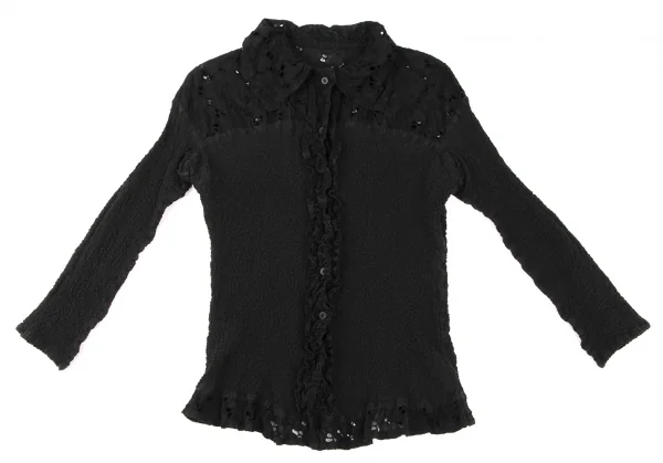 ISSEY MIYAKE me Flower Lace Switching Cauliflower Shirt Black F (K