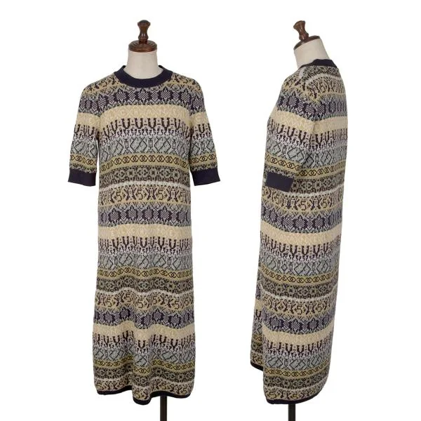 シャネルCHANEL ココマーク総柄ジャガード半袖ニットワンピース マルチ