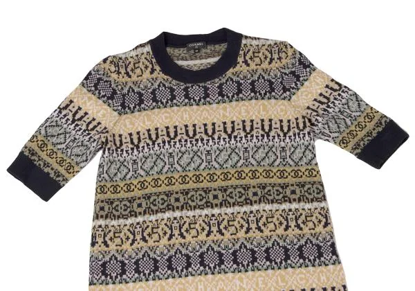シャネルCHANEL ココマーク総柄ジャガード半袖ニットワンピース マルチ