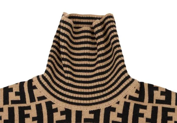 フェンディFENDI ズッカ柄切替タートルネックニット ベージュ黒44 (K