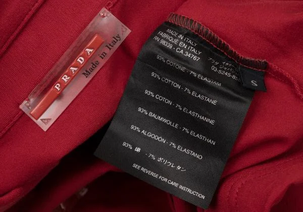PRADA SPORT Cotton Stretch Half Zip Long Sleeve T Shirt Red S (K
