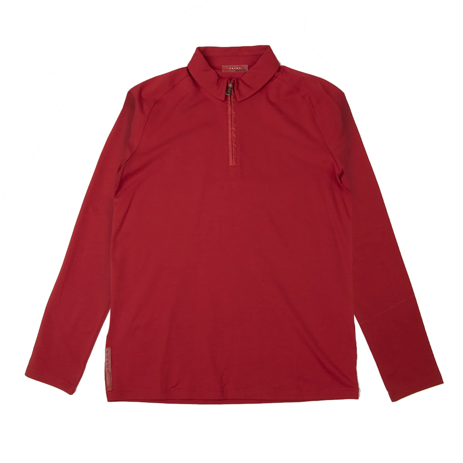 PRADA SPORT Cotton Stretch Half Zip Long Sleeve T Shirt Red S (K