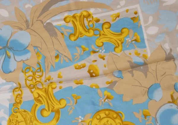 セリーヌCELINE シルクプリントスカーフ 水色 (K-140511)