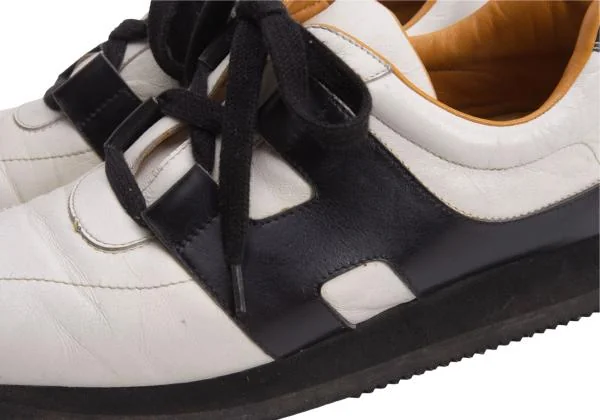 エルメスHERMES クイッカーレザーシューズ 白黒キャメル38 1/2(25cm位